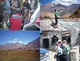 17 1 Tashi Pays Yak Herders, Jerome Ryan Throws Rocks Into Kharta Chu, Looking Back At Road To Kharta, Shane And Jerome Ryan Enjoy A Soft Drink At Peruche The next morning I watched Tashi pay each of the Tibetans. I walked to the edge of the river, and threw some rocks in the river. One of the boys popped his head up from the book to see what I was doing. I dont know if this is a common pastime here, but before you know it, he was standing next to me throwing rocks. The rest soon followed and we had a great time splashing the rocks in the river, throwing them across the river, and trying to hit specific boulders that stuck out of the water. We waved goodbye and jumped into the Landcruisers to start our drive to Everests North Base Camp near the Rongbuk monastery. At Peruche Shane and I enjoyed our first soft drink in a couple of weeks.